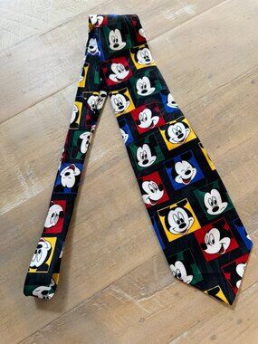 Mickey Unlimited Disney Necktie Mickey Mouse Faces Colorful Blocks Men's Polyest